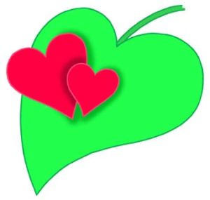 Two red hearts on a green leaf