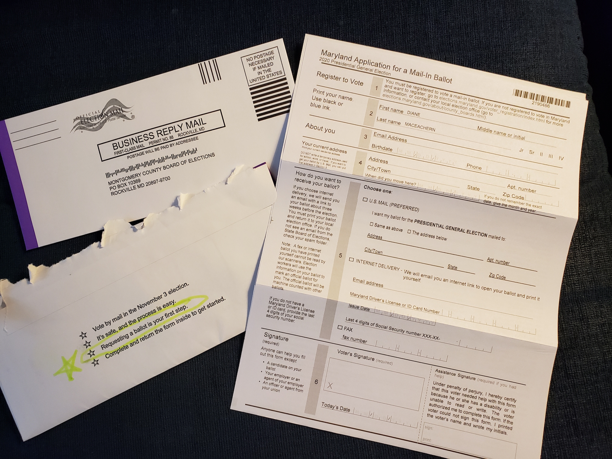 Absentee ballot application