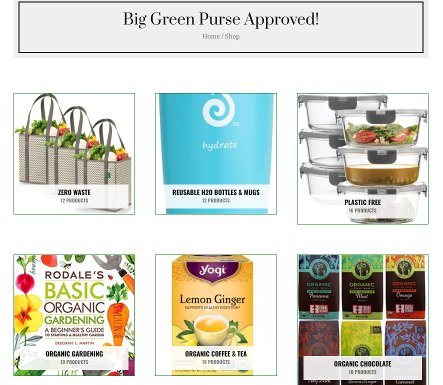 Green shopping is offered in 15 categories.